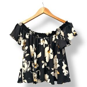 ANTHROPOLOGIE LET THEM EAT CAKE Floral Off Shoulder Whimsy goth‎ boho Chic Top L